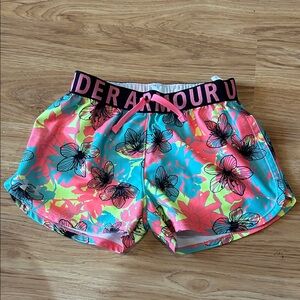 Under Armour Girls Neon Floral Athletic Shorts  M